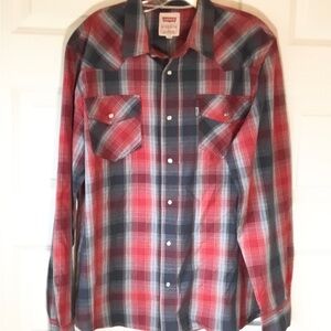 Levi’s Mens Shirt Sz Large Red Multi long Sleeve Snap front Western